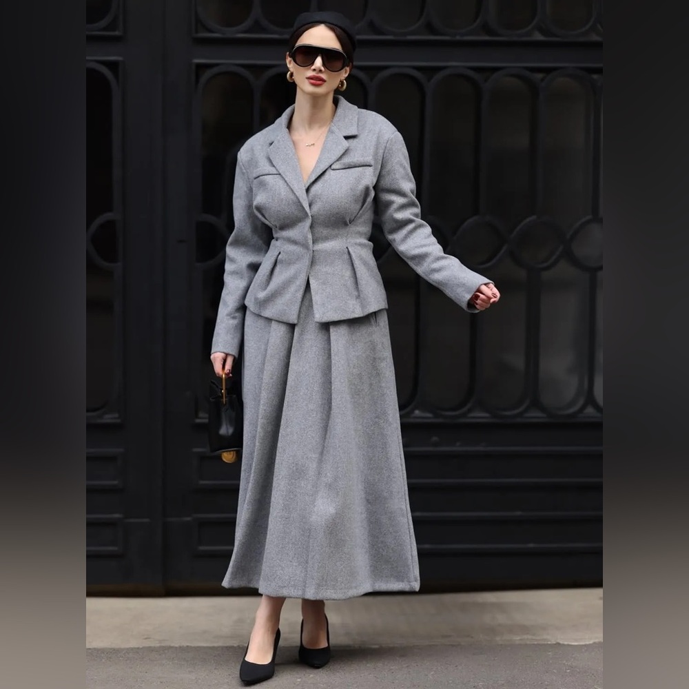 Georgia Lapel Blazer Midi Skirt Set